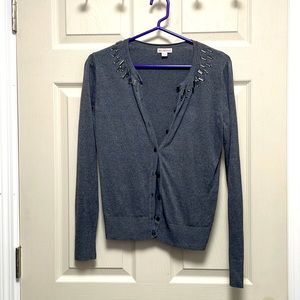 Gray Cardigan with jeweled neckline